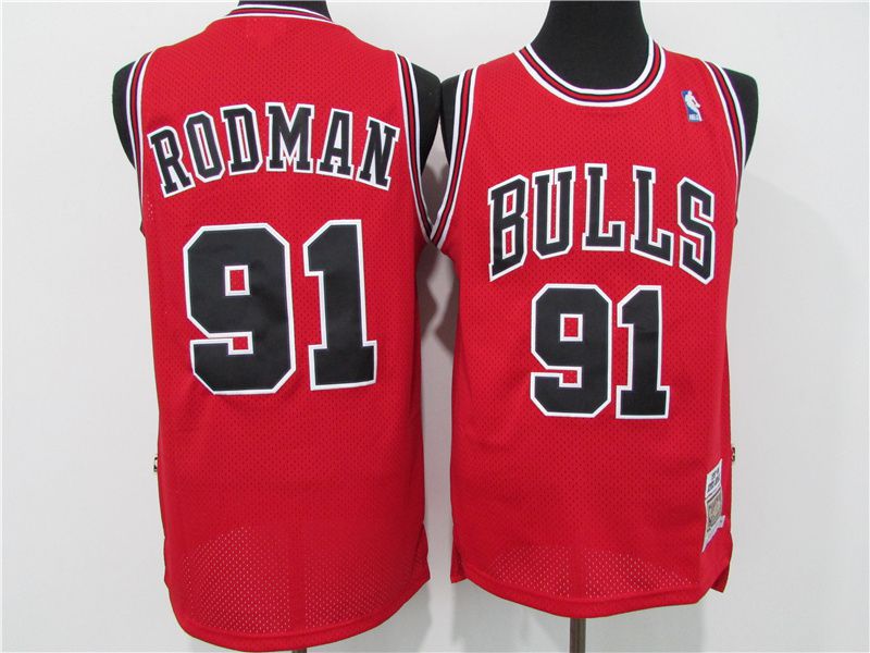 Men Chicago Bulls #91 Rodman Red Throwback NBA Jerseys